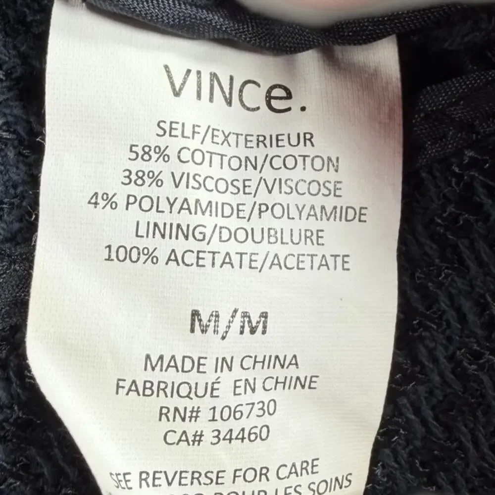 Vince Jacket‎ Medium Black Tweed Moto Asymmetrical Zip Fringe Cotton Blend M